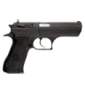 A black semi-automatic handgun shown from a side profile view.