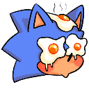 Sonic the Hedgehog with fried eggs covering his eyes and forehead.