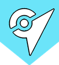 A black geometric arrow pointer icon centered on a bright cyan background.