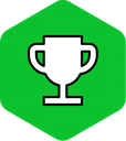 Trophy icon centered inside a green hexagon.