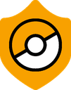 Shield icon with an orange background and a black and white circular design in the center.