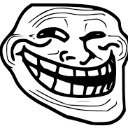 Trollface with a wide, smug grin and squinted eyes.