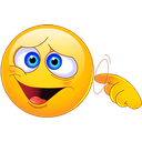 Yellow smiley face with a mischievous grin pointing a finger at its temple.