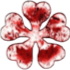 Five-leaf clover covered in a red, blood-like splatter pattern.