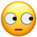 Yellow smiley face with wide eyes looking to the side in a skeptical expression.