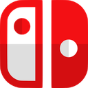A flat red gaming controller icon with white buttons on a square background.