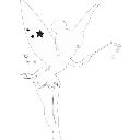 Fairy silhouette with wings holding a magic wand and surrounded by stars.