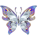 A butterfly with metallic, iridescent wings that shimmer with rainbow colors.