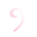 A stylized pink comma or swirl shape centered on a black background.
