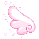A small, stylized pink and white pixel art wing.