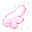 A stylized, small pink and white pixel art wing.