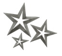 Three metallic gray stars of varying sizes arranged in a cluster against a black background.
