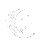 Crescent moon glowing in white against a black background with small sparkling stars.
