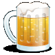 A pixel art beer mug filling with golden liquid and white foam.