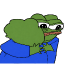 Frog character giving a warm, tight hug to another green frog.