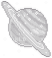 Saturn planet with rings rendered in a simple gray pixel art style.