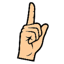 Hand with the index finger pointing straight up against a black background.