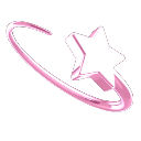 A stylized white star rotating within a pink circular ring.