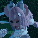 Anime girl with pink hair winking and smiling playfully.