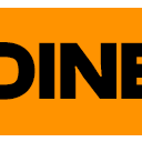 A rectangular orange sign with the word DINE written in bold black capital letters.