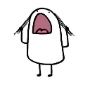 A white, minimalist doodle character with a wide-open mouth screaming while pulling at its hair.