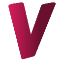 A stylized pixelated letter V in shades of magenta and purple against a dark background.