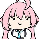 Anime girl with pink hair smiling with a simple line-art expression.