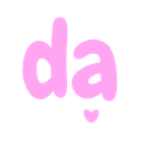 Letters da in a bubbly pink font with a small pink heart underneath on a black background.