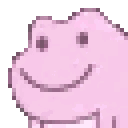 A small pixelated pink frog vibrating rapidly in place.