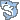 A small, light blue pixelated shark spinning in a continuous loop.