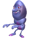 A purple, bulbous creature sways rhythmically from side to side with a goofy smile.