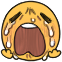 Yellow face with eyes closed and a wide-open mouth, shedding large streams of tears.
