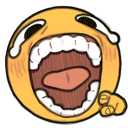 Yellow emoji face with an extremely wide open mouth and teeth, laughing hysterically with tears.
