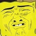 Spongebob Squarepants with a heavily distorted, pained, and disgusted facial expression.