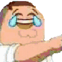 Peter Griffin laughing hysterically in a series of color-shifted, deep-fried frames.