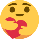 Yellow smiley face hugging a red heart tightly.