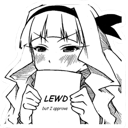 Anime girl holding a sign that reads LEWD but I approve with a smug expression.