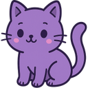 A cute purple cat sitting and smiling with pink cheeks.