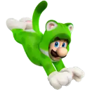 Luigi wearing a green cat costume pouncing forward with paws outstretched.
