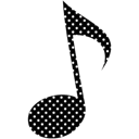 Musical note symbol in black and white.