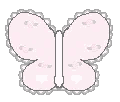 Two small pixel art butterflies in light pink with white accents.