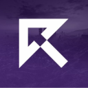 A white geometric arrow-like logo centered on a dark purple background.