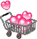 A gray shopping cart filled with multiple pink hearts with a single heart floating above it.
