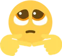 Yellow smiley face looking upward with fingers pressed together in a shy gesture.