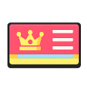 A red membership card with a yellow crown icon and white lines representing text.