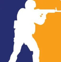 Soldier silhouette aiming a rifle against a split blue and orange background.