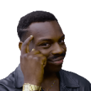 Man tapping his temple with a smug expression on his face.