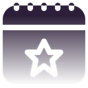 Calendar icon with a star in the center against a gray background.