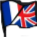 A split flag featuring the French tricolor on the left and the British Union Jack on the right.