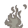 Four gray pixelated flames flickering in a row.